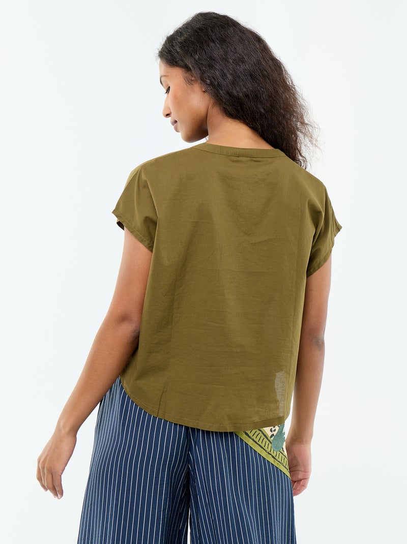 Blouse à manches courtes et col V Vert - Kiabi