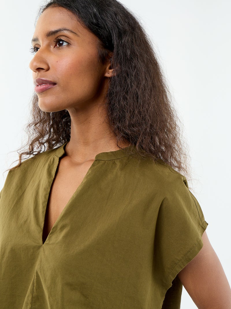 Blouse à manches courtes et col V Vert - Kiabi