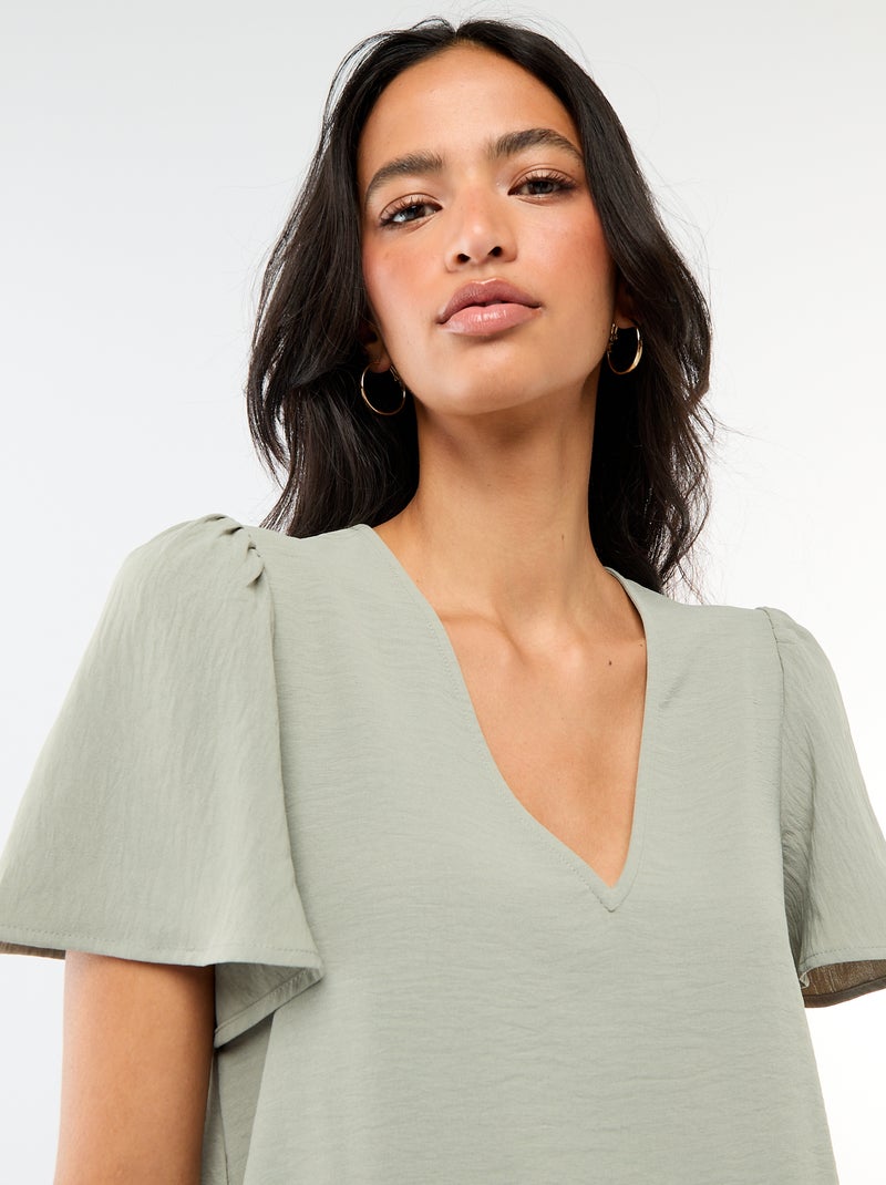 Blouse à manches courtes et col V Vert - Kiabi