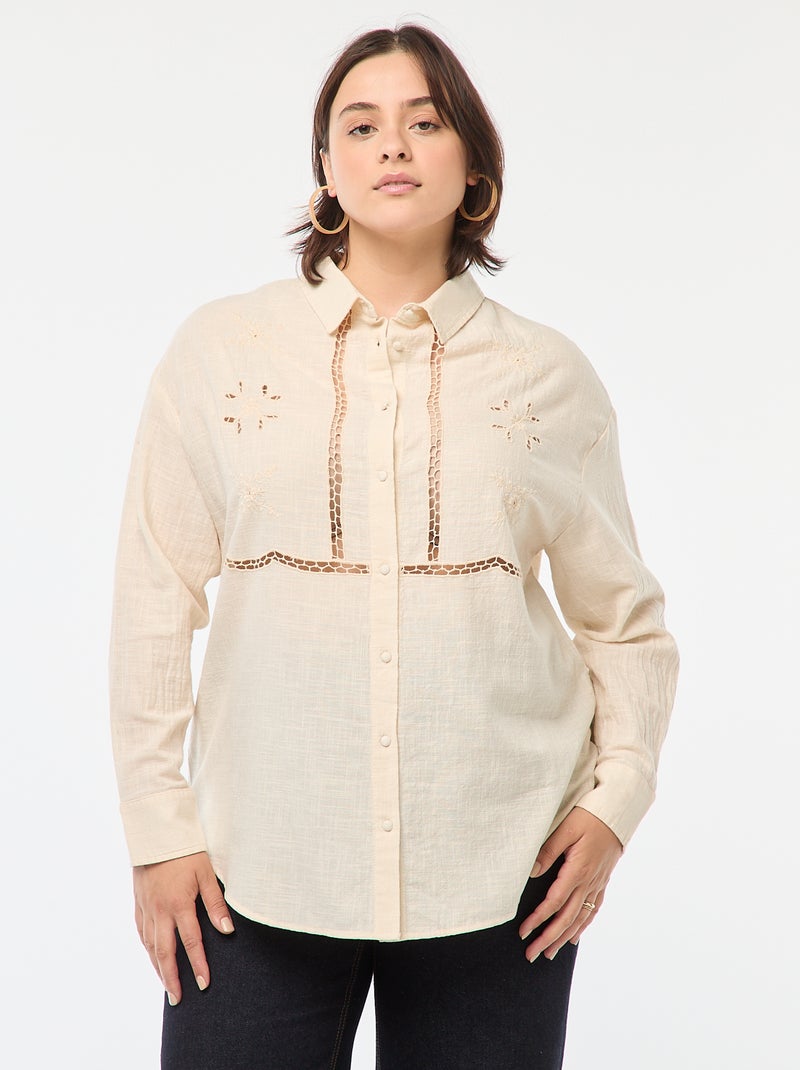 Blouse à manches longues avec broderies ajourées Blanc - Kiabi