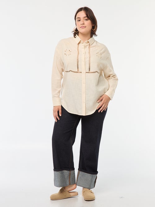 Blouse à manches longues avec broderies ajourées - Kiabi