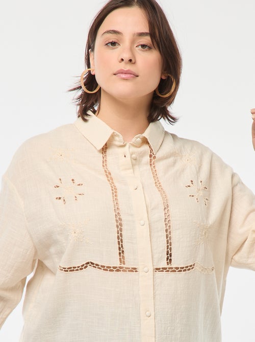 Blouse à manches longues avec broderies ajourées - Kiabi