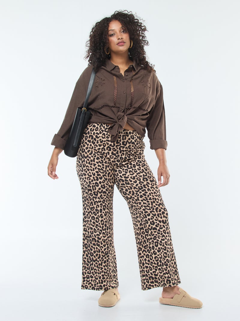 Blouse à manches longues avec broderies ajourées Marron - Kiabi