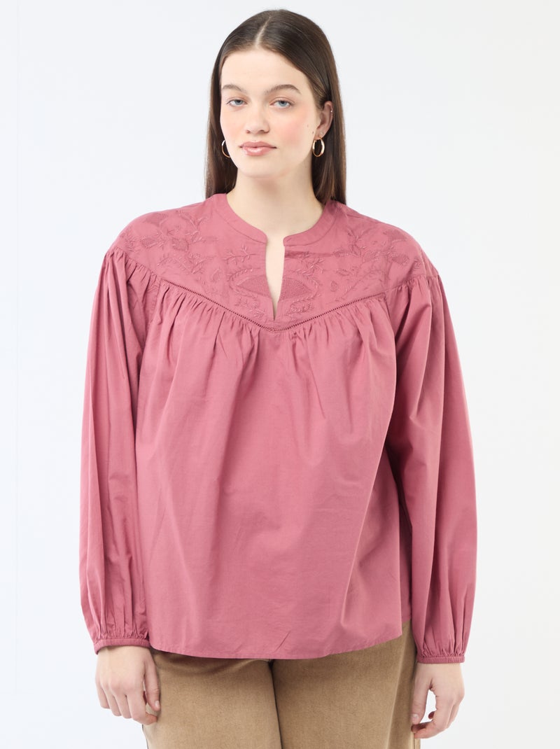 Blouse à manches longues avec broderies Rouge - Kiabi