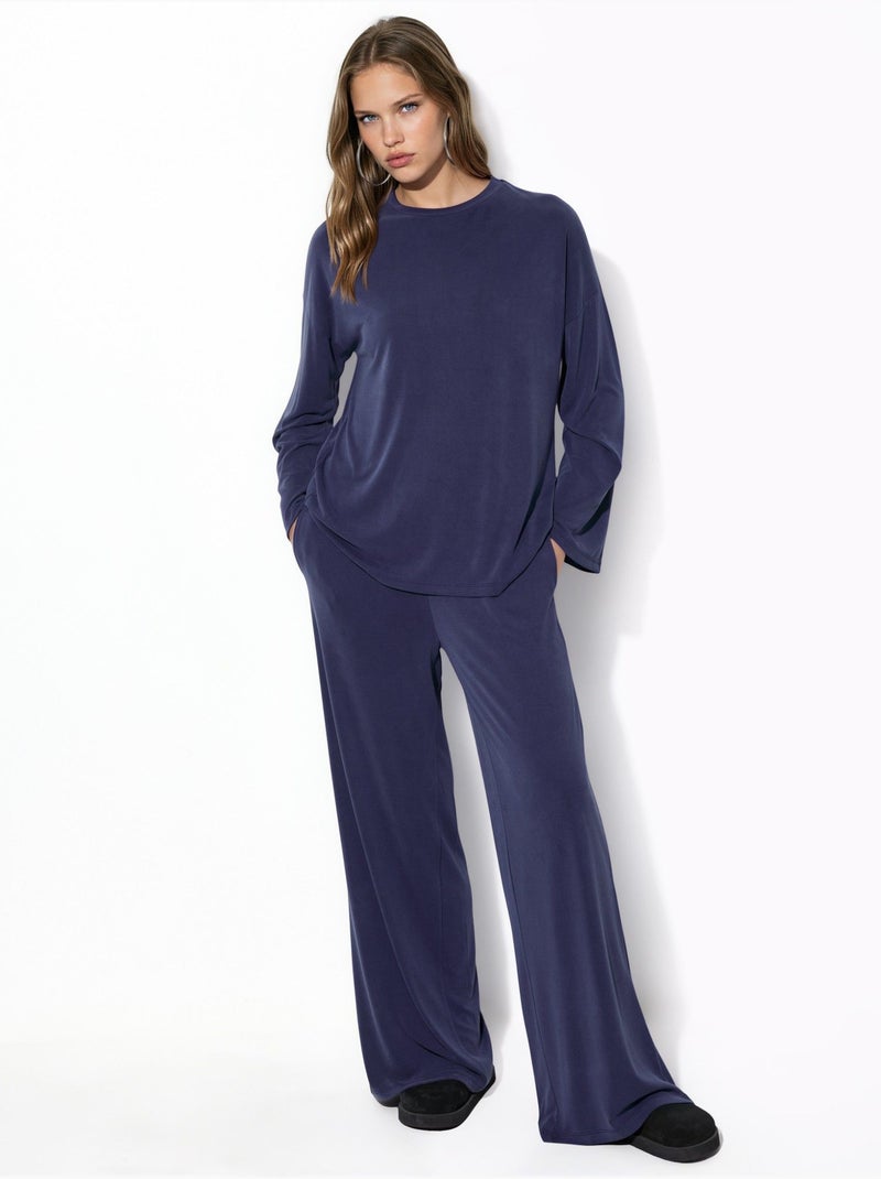 Blouse à manches longues avec col rond et coupe décontractée busem Bleu marine - Kiabi