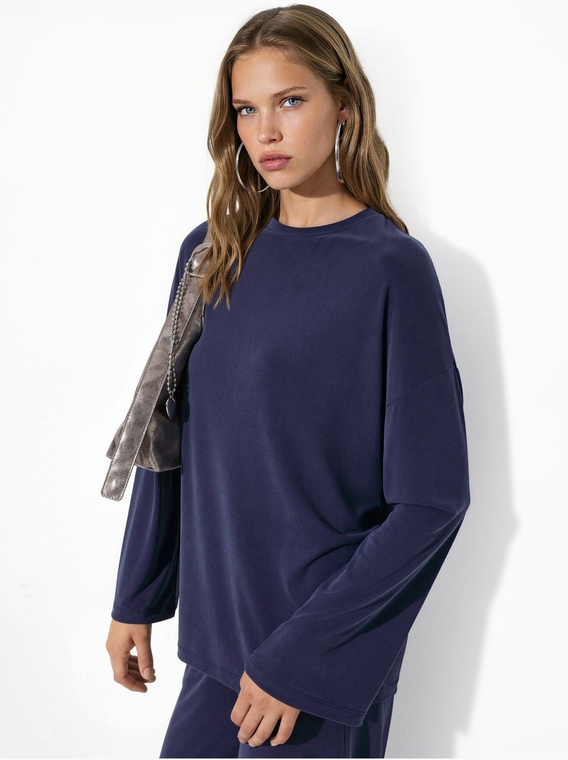 Blouse à manches longues avec col rond et coupe décontractée busem Bleu marine - Kiabi