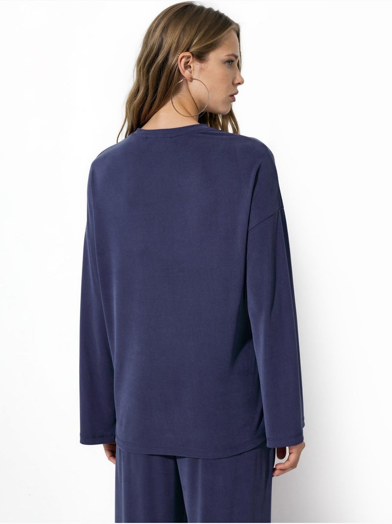 Blouse à manches longues avec col rond et coupe décontractée busem Bleu marine - Kiabi
