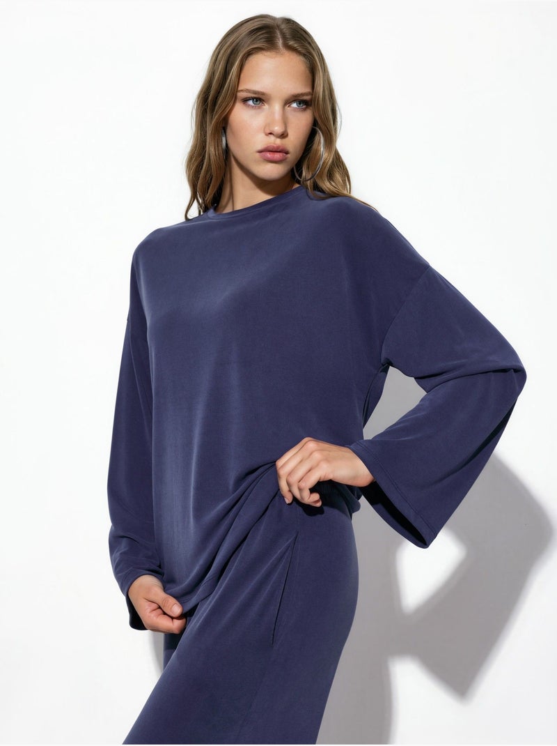 Blouse à manches longues avec col rond et coupe décontractée busem Bleu marine - Kiabi