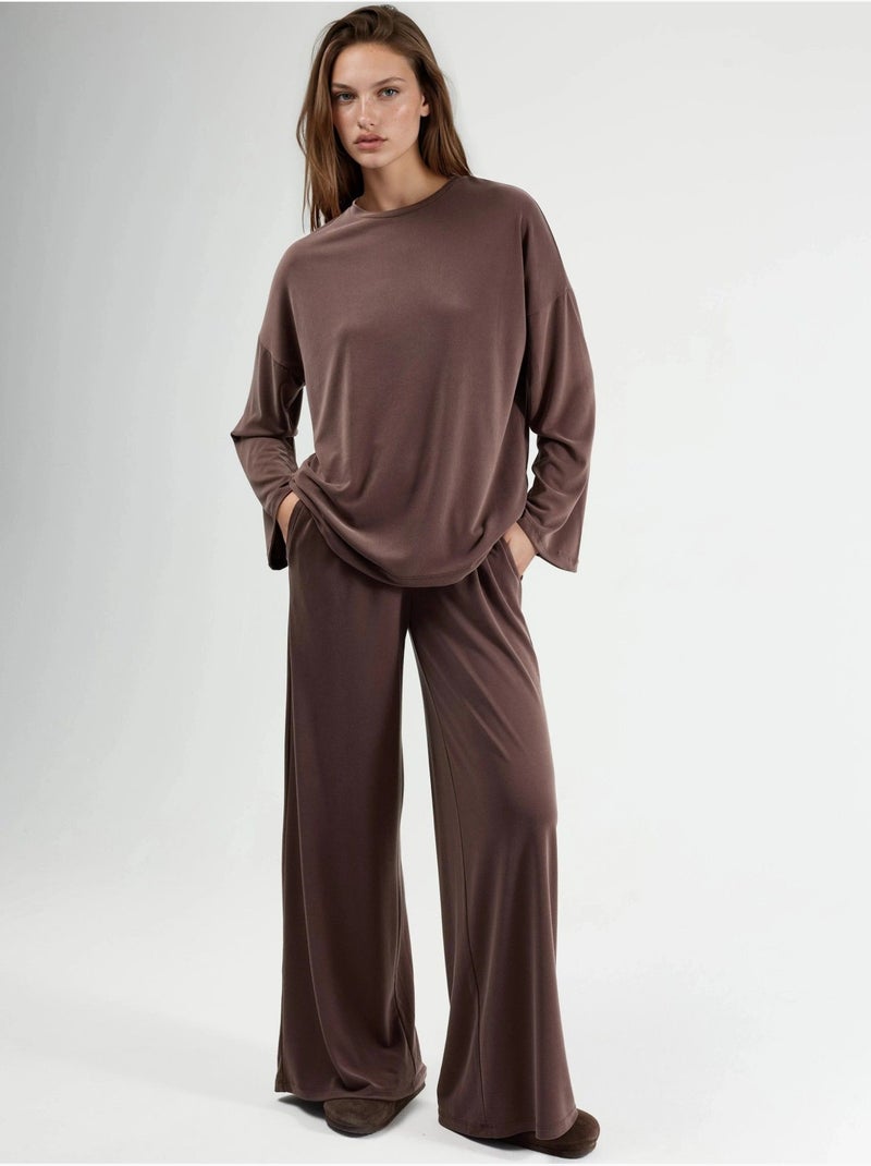 Blouse à manches longues avec col rond et coupe décontractée busem Marron clair - Kiabi