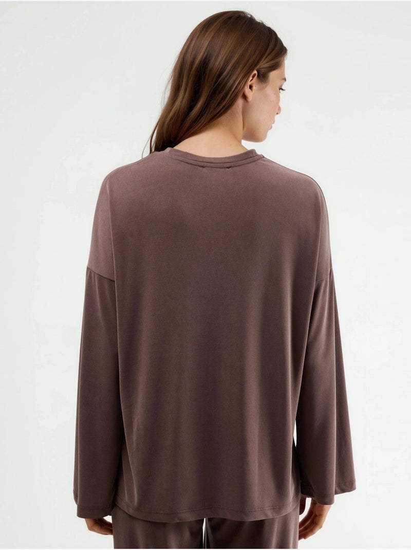 Blouse à manches longues avec col rond et coupe décontractée busem Marron clair - Kiabi