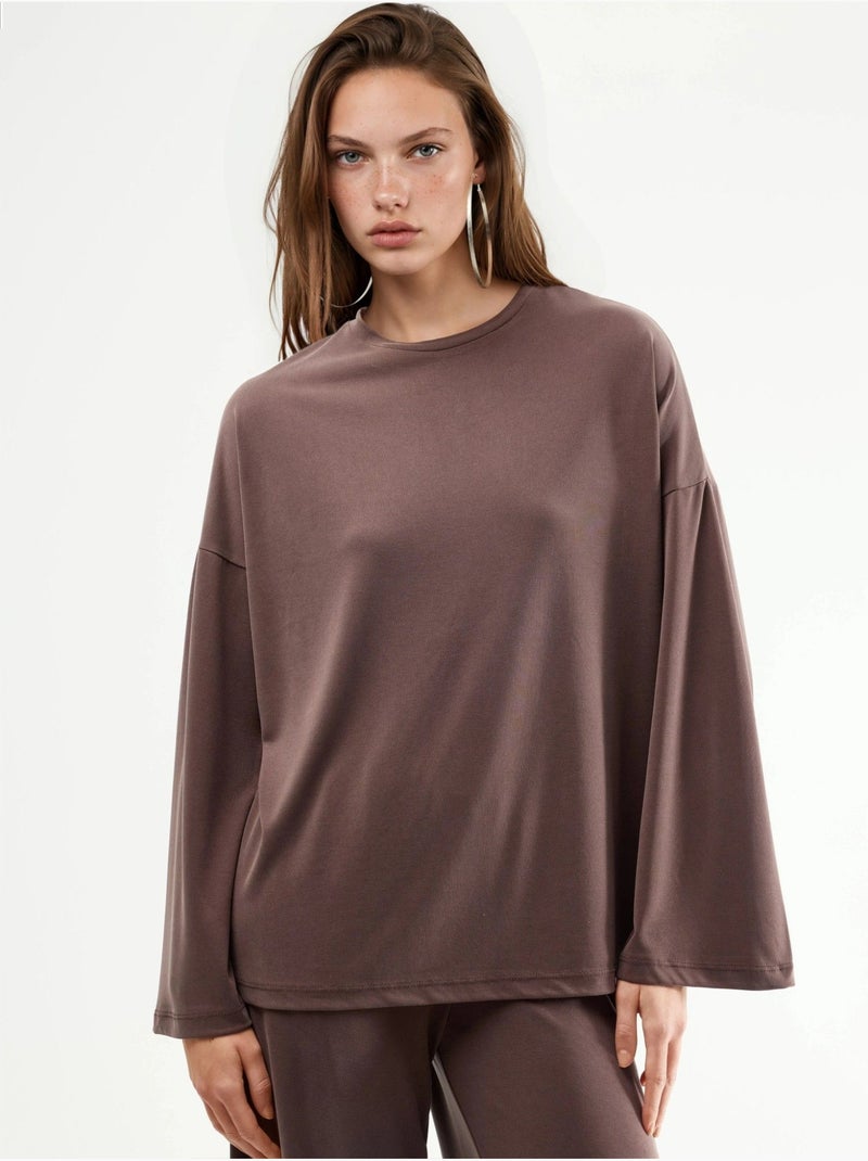 Blouse à manches longues avec col rond et coupe décontractée busem Marron clair - Kiabi