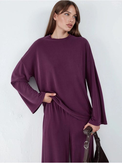 Blouse à manches longues avec col rond et coupe décontractée busem - Kiabi