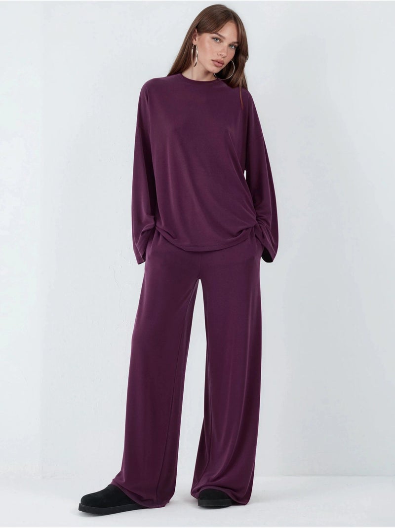 Blouse à manches longues avec col rond et coupe décontractée busem Mauve - Kiabi