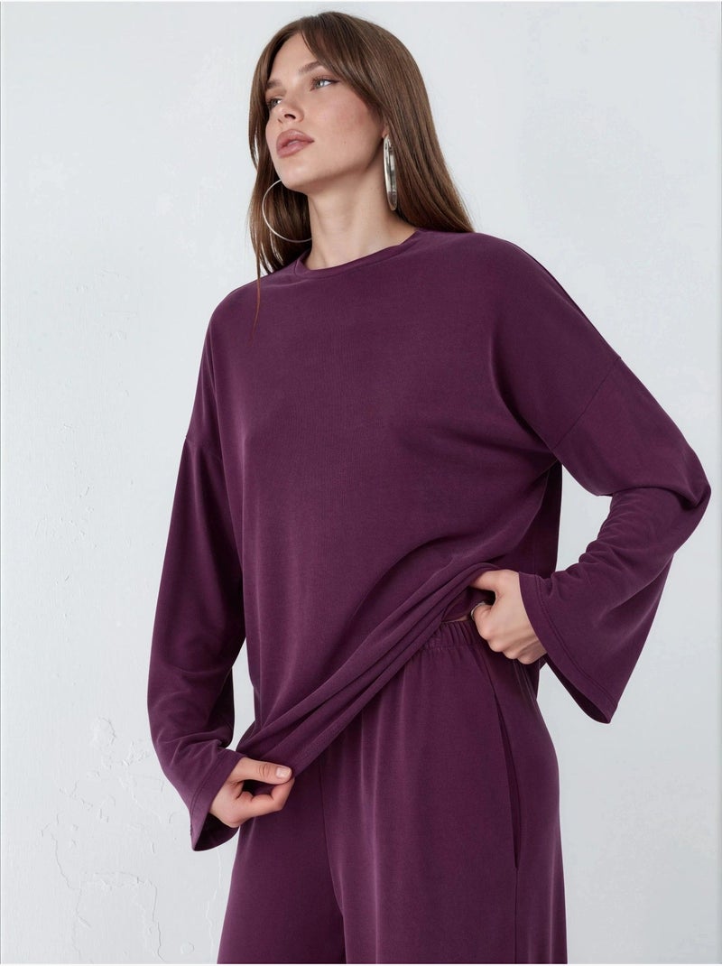 Blouse à manches longues avec col rond et coupe décontractée busem Mauve - Kiabi