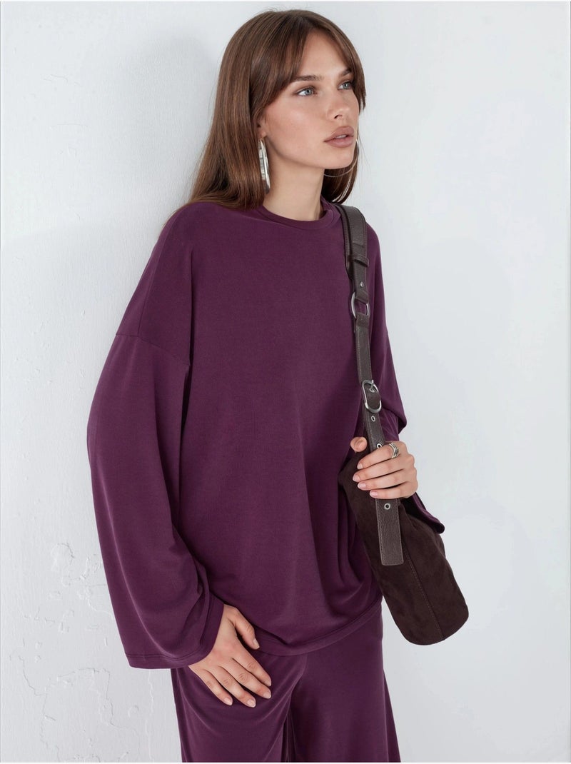 Blouse à manches longues avec col rond et coupe décontractée busem Mauve - Kiabi