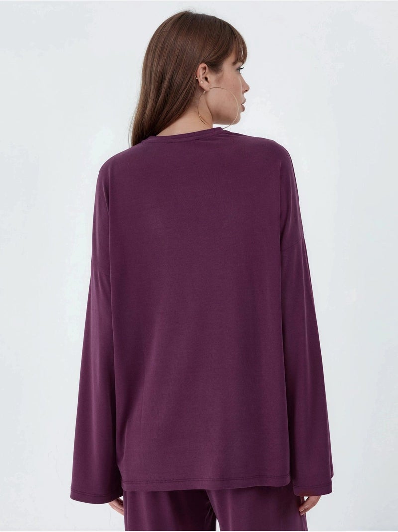 Blouse à manches longues avec col rond et coupe décontractée busem Mauve - Kiabi