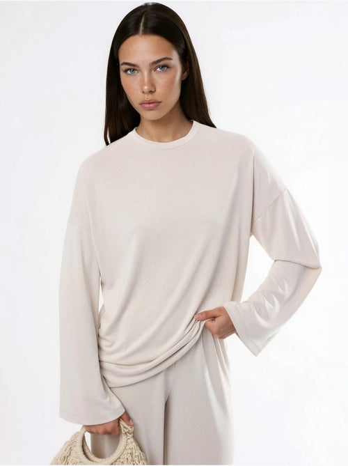 Blouse à manches longues avec col rond et coupe décontractée busem - Kiabi Blouse à manches longues avec col rond et coupe décontractée busem - Kiabi