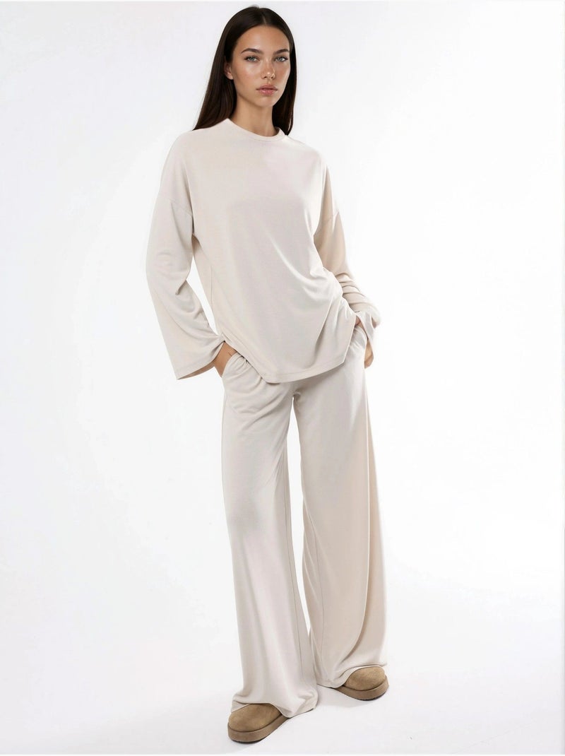 Blouse à manches longues avec col rond et coupe décontractée busem Sable - Kiabi
