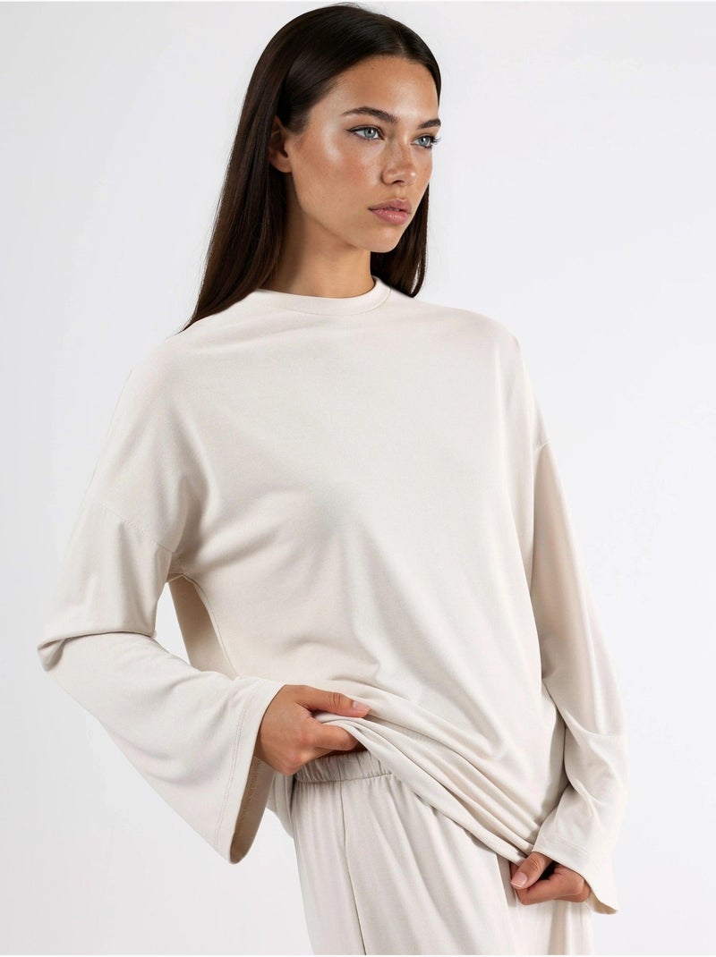 Blouse à manches longues avec col rond et coupe décontractée busem Sable - Kiabi