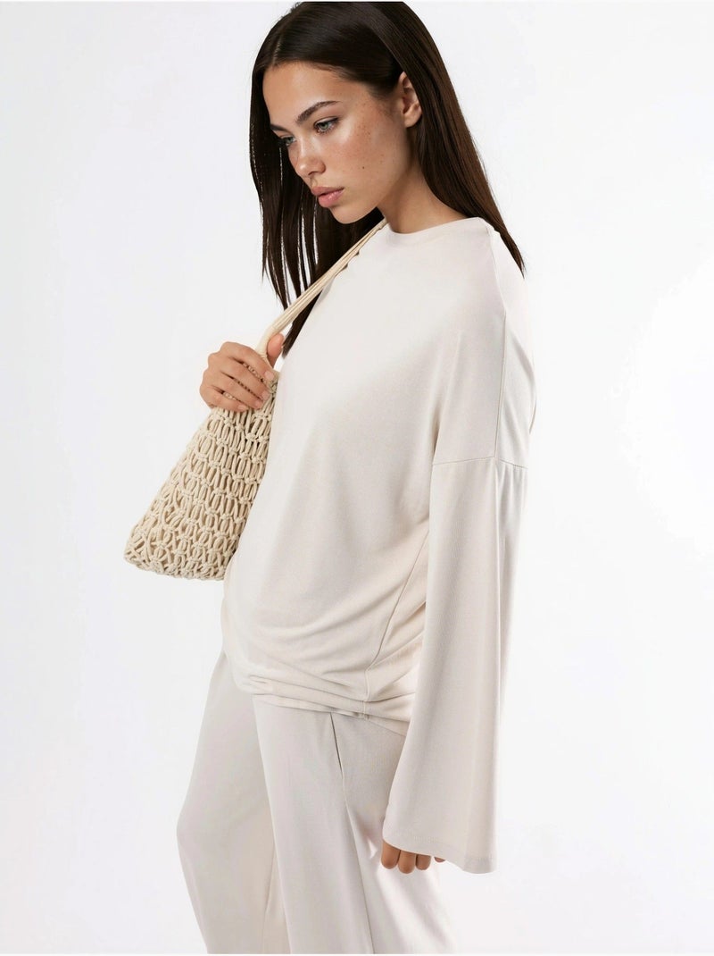 Blouse à manches longues avec col rond et coupe décontractée busem Sable - Kiabi