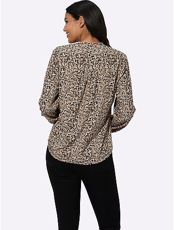 Blouse à manches longues avec col rond et motif animal - Taille standard - Moda Vilona