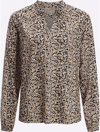 Blouse à manches longues avec col rond et motif animal - Taille standard - Moda Vilona