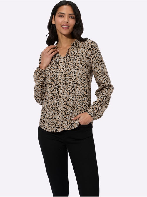 Blouse à manches longues avec col rond et motif animal - Taille standard - Moda Vilona - Kiabi Blouse à manches longues avec col rond et motif animal - Taille standard - Moda Vilona - Kiabi