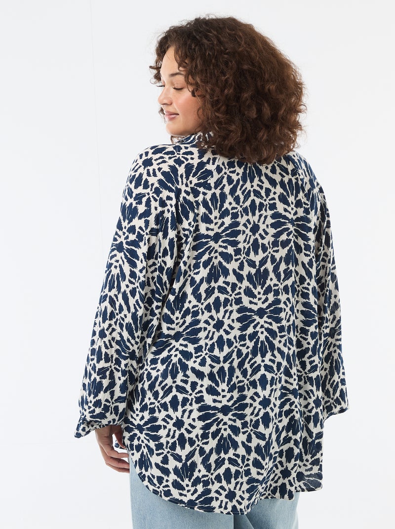Blouse à manches longues col pointes libres Bleu - Kiabi