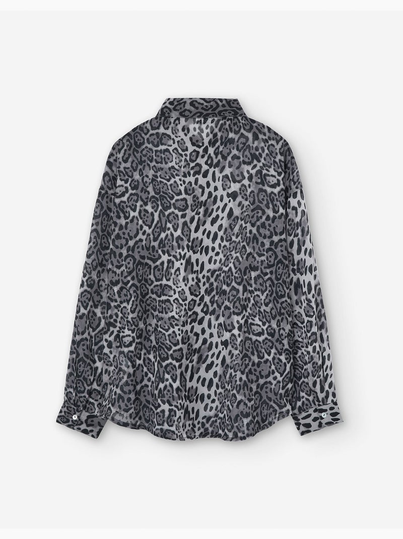 Blouse à manches longues en crêpe à motif léopard Gris - Kiabi