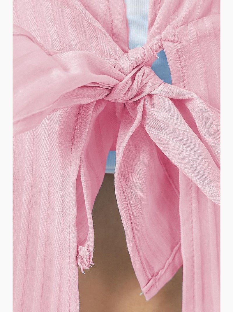 Blouse à manches longues en seersucker à nouer sur le devant bdart Rose pâle - Kiabi