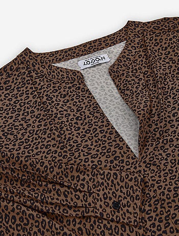 Blouse à manches longues en voile à imprimé léopard