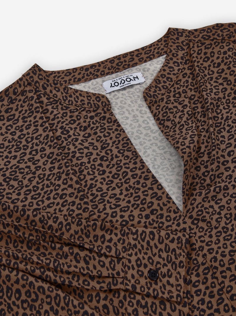 Blouse à manches longues en voile à imprimé léopard Marron - Kiabi