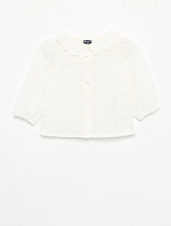 Blouse à manches longues en voile de coton avec fleurs brodées