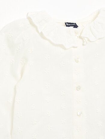Blouse à manches longues en voile de coton avec fleurs brodées