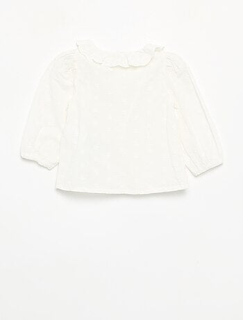 Blouse à manches longues en voile de coton avec fleurs brodées