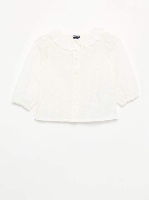 Blouse à manches longues en voile de coton avec fleurs brodées - Kiabi Blouse à manches longues en voile de coton avec fleurs brodées - Kiabi