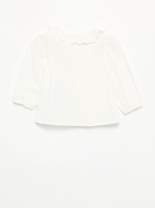 Blouse à manches longues en voile de coton avec fleurs brodées - Kiabi Blouse à manches longues en voile de coton avec fleurs brodées - Kiabi