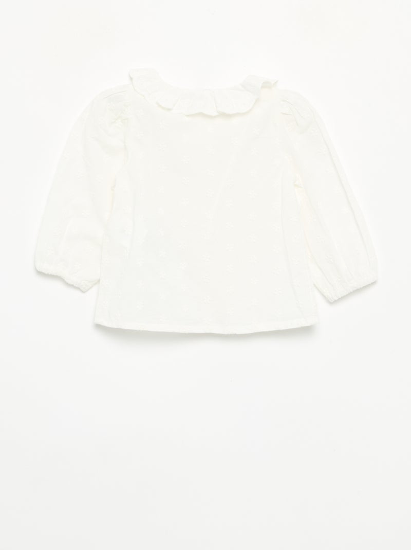 Blouse à manches longues en voile de coton avec fleurs brodées Blanc - Kiabi