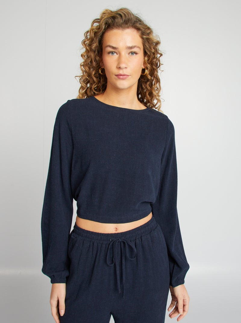 Blouse à manches longues et col rond avec imprimé BLEU - Kiabi