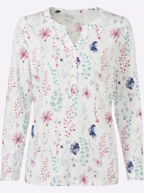 Blouse à manches longues motif floral filigrane en coton - Taille standard - Witt - Kiabi