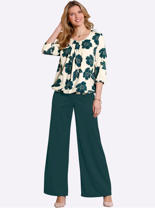Blouse à motif floral avec col rond et manches 3/4 - Taille standard - Moda Vilona - Kiabi