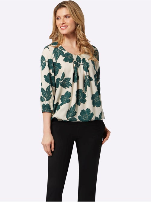 Blouse à motif floral avec col rond et manches 3/4 - Taille standard - Moda Vilona - Kiabi
