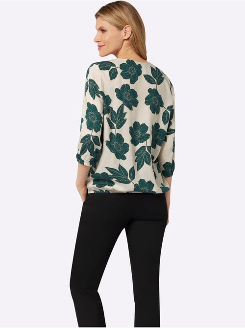 Blouse à motif floral avec col rond et manches 3/4 - Taille standard - Moda Vilona - Kiabi