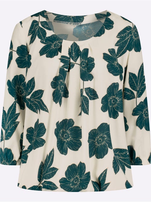 Blouse à motif floral avec col rond et manches 3/4 - Taille standard - Moda Vilona - Kiabi
