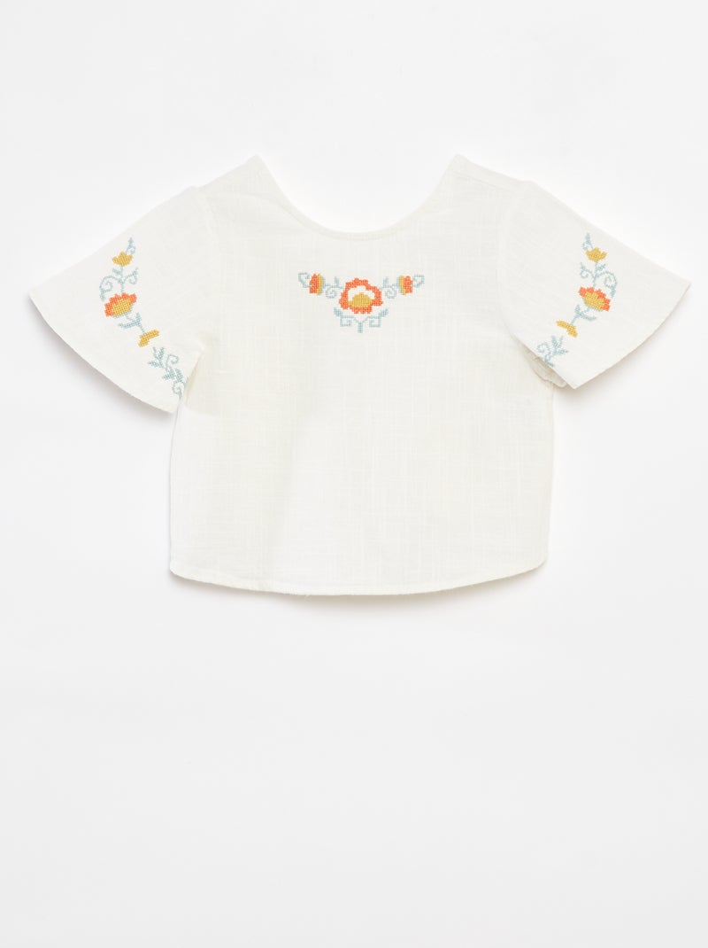 Blouse à motifs brodés Blanc - Kiabi