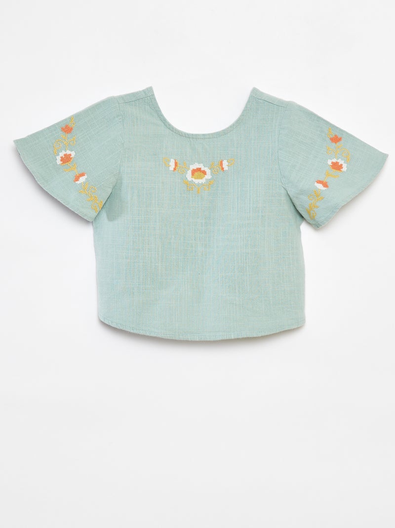Blouse à motifs brodés Vert - Kiabi