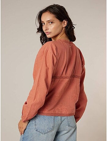 Blouse à nouer détails en dentelles 100% coton 'Deeluxe'