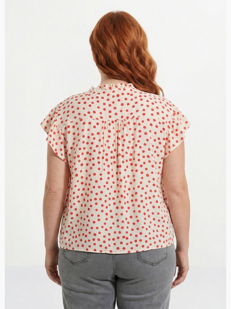 Blouse à pois, volants col et manches - afibel Ecru/Rouge - Kiabi