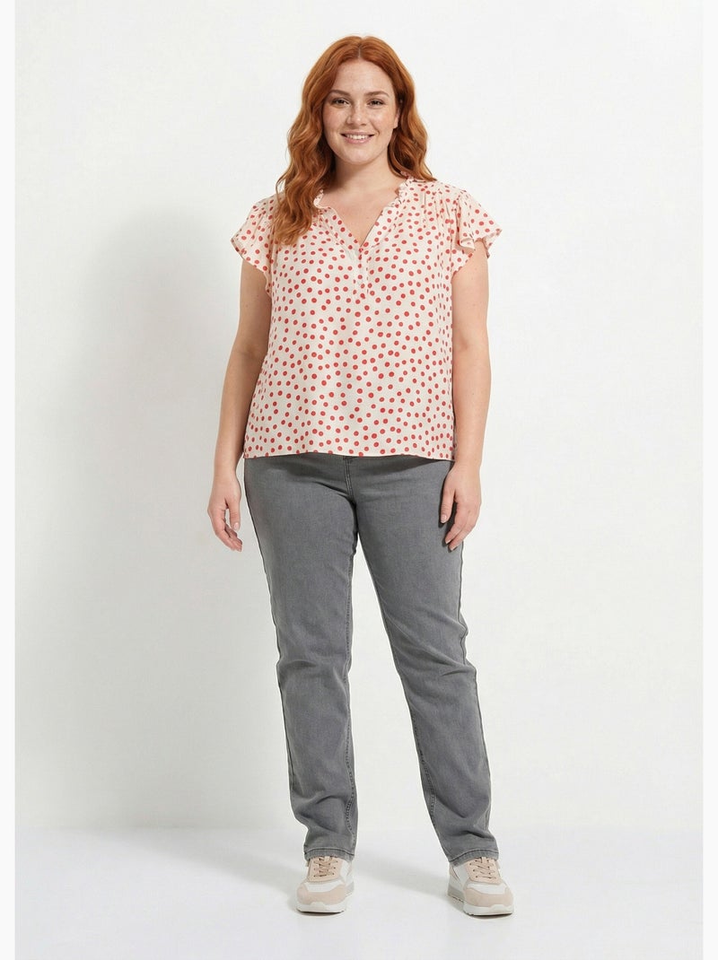 Blouse à pois, volants col et manches - afibel Ecru/Rouge - Kiabi