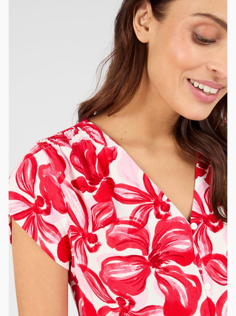 Blouse à smocks en pure viscose - Damart Rouge - Kiabi